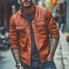 Men's Retro Versatile Lapel Leather Jacket 84332345F sold by Manly