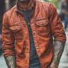 Men's Retro Versatile Lapel Leather Jacket 84332345F sold by Manly