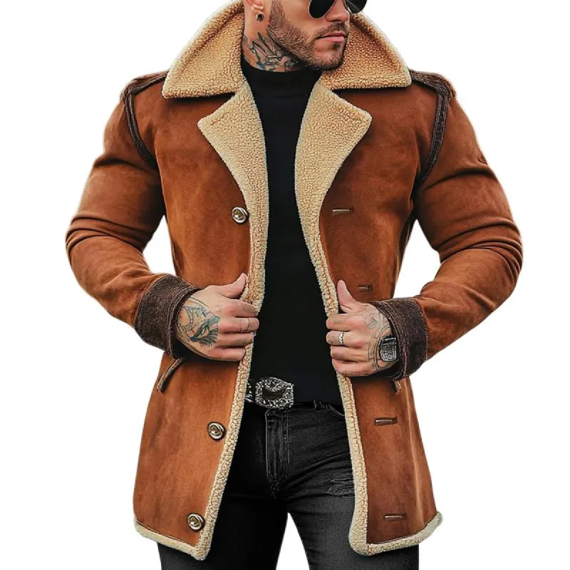 Men's Fleece Suede Lapel Single Breasted Mid-length Casual Coat 81141148Z sold by Manly