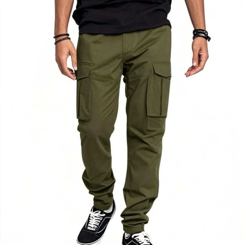 Men's Solid Color Elastic Waist Multi-pocket Cargo Pants 75494864Z sold by Manly