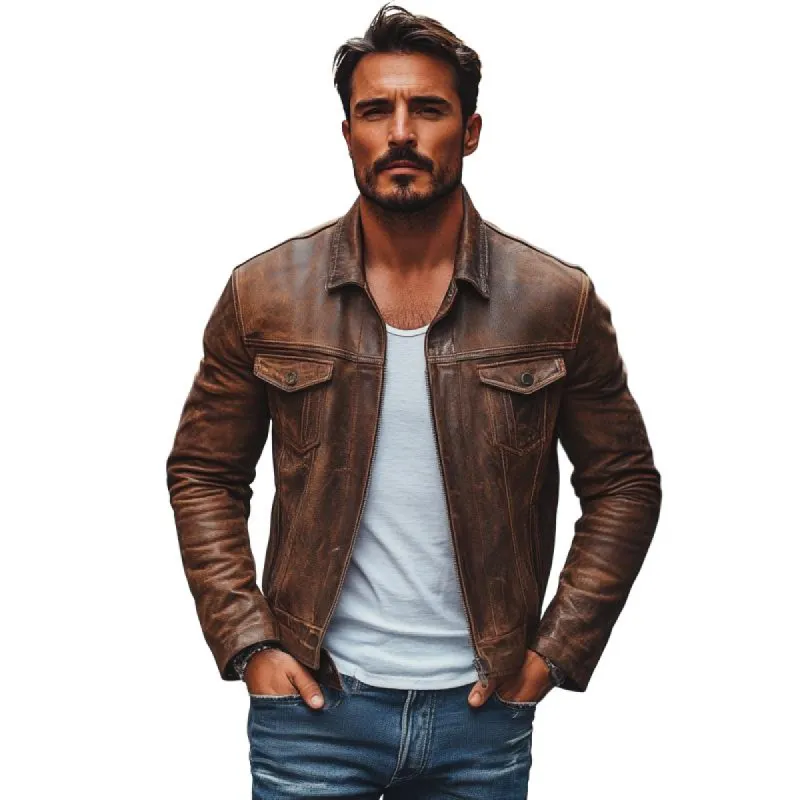 Men's Vintage Leather Lapel Single Breasted Slim Fit Jacket 51679904M sold by Manly