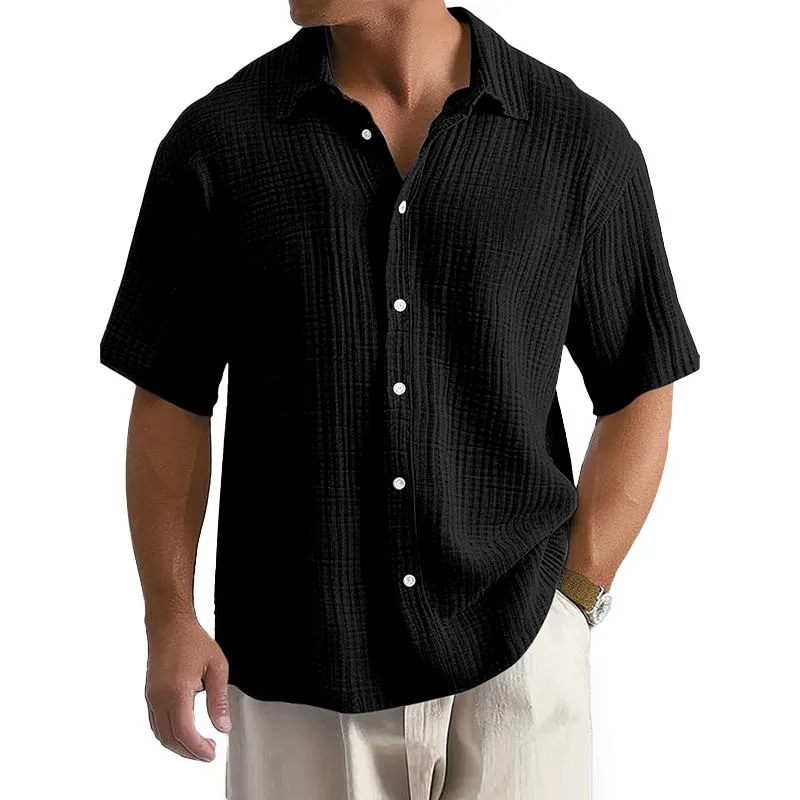 Men's Solid Color Cotton Lapel Short Sleeve Casual Shirt 49836332Z sold by Manly product image thumbnail 2