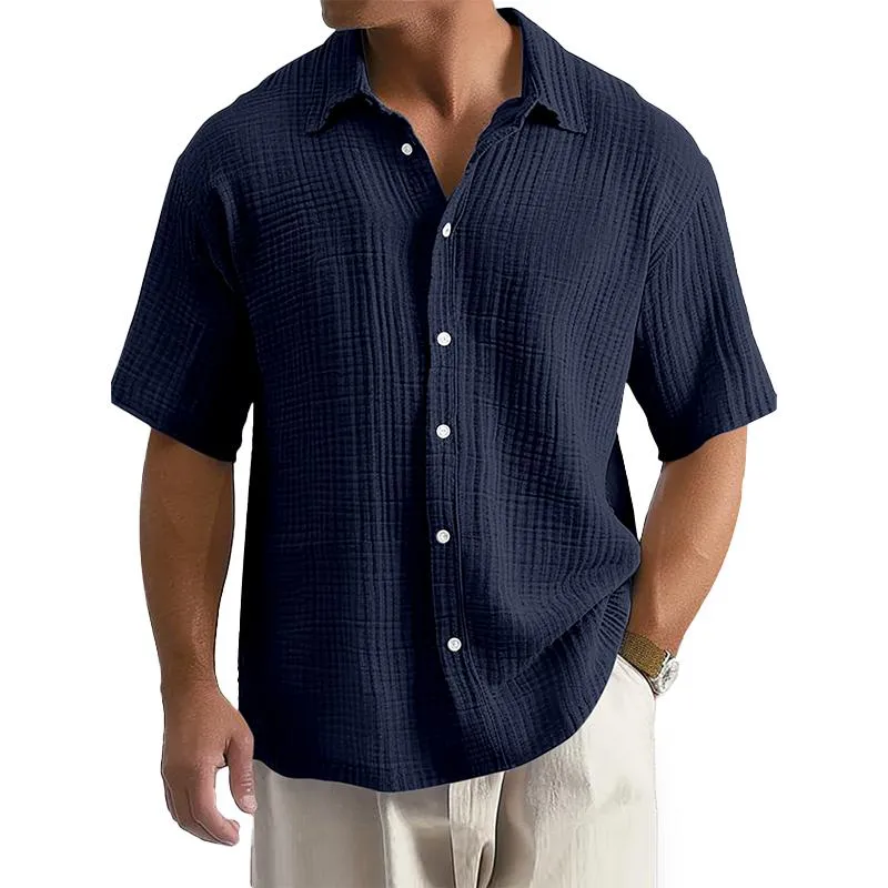 Men's Solid Color Cotton Lapel Short Sleeve Casual Shirt 49836332Z sold by Manly product image thumbnail 4