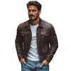 Men's Vintage Distressed Lapel Single Breasted Slim Fit Leather Jacket 80438113M sold by Manly