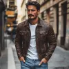 Men's Vintage Distressed Lapel Single Breasted Slim Fit Leather Jacket 80438113M sold by Manly