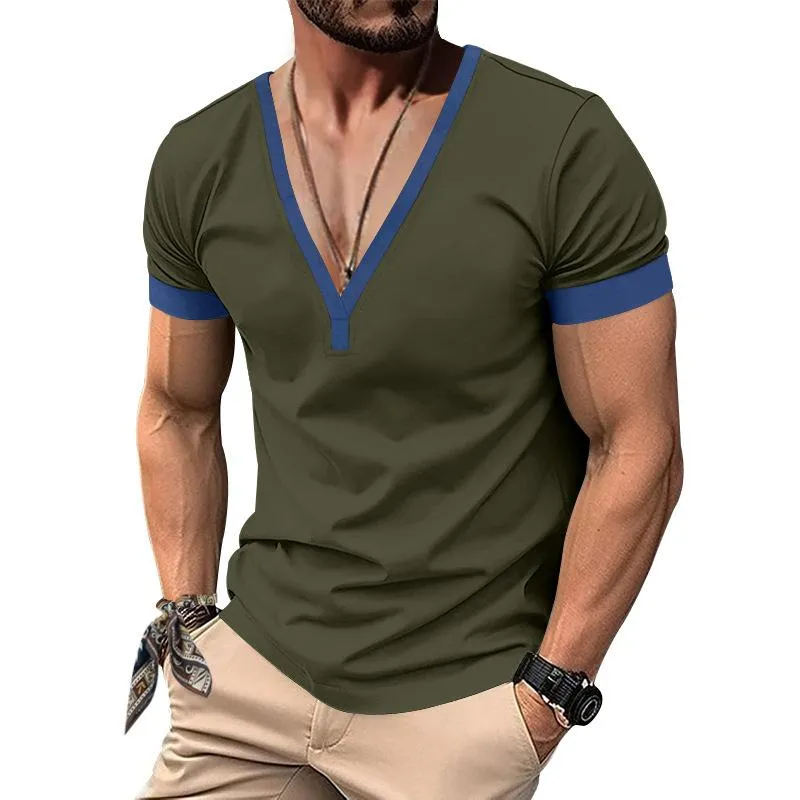 Men's Colorblock V Neck Short Sleeve Casual T-shirt 09058469Z sold by Manly product image thumbnail 3