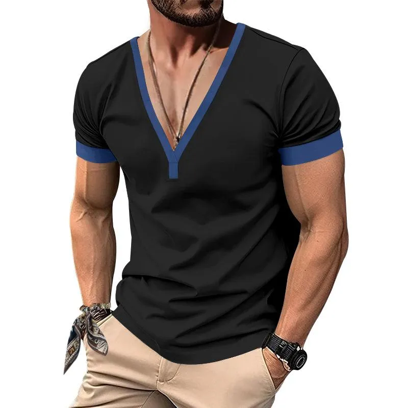 Men's Colorblock V Neck Short Sleeve Casual T-shirt 09058469Z sold by Manly product image thumbnail 2