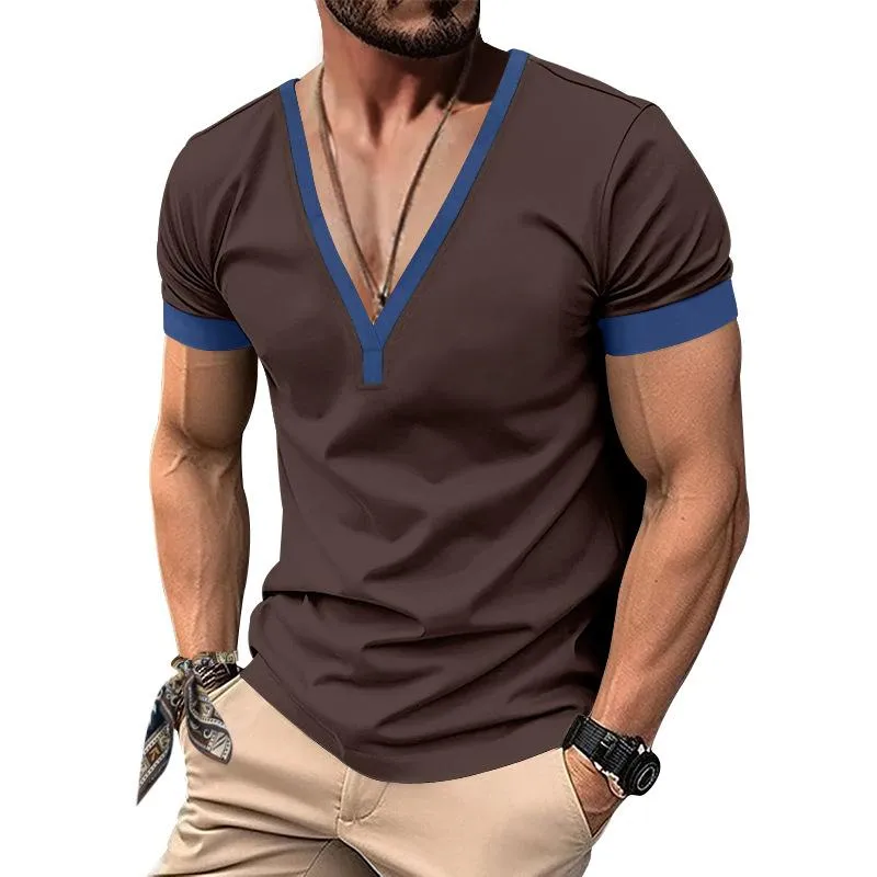 Men's Colorblock V Neck Short Sleeve Casual T-shirt 09058469Z sold by Manly product image thumbnail 4