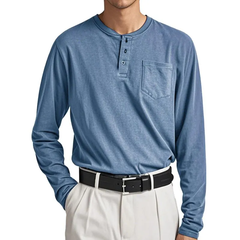 Men's Solid Loose Henley Collar Chest Pocket Long Sleeve T-shirt 52408416Z sold by Manly