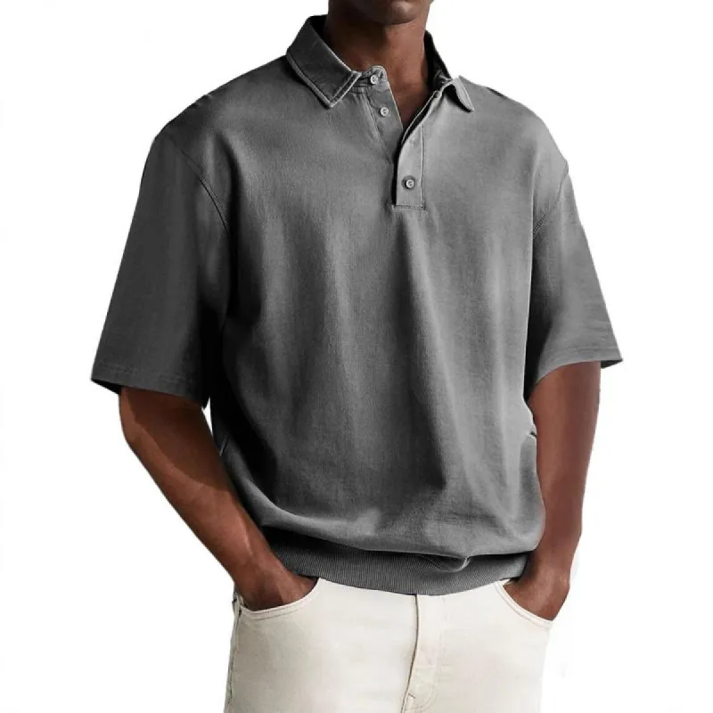 Men's Solid Loose Lapel Short Sleeve Polo Shirt 82336981Z sold by Manly
