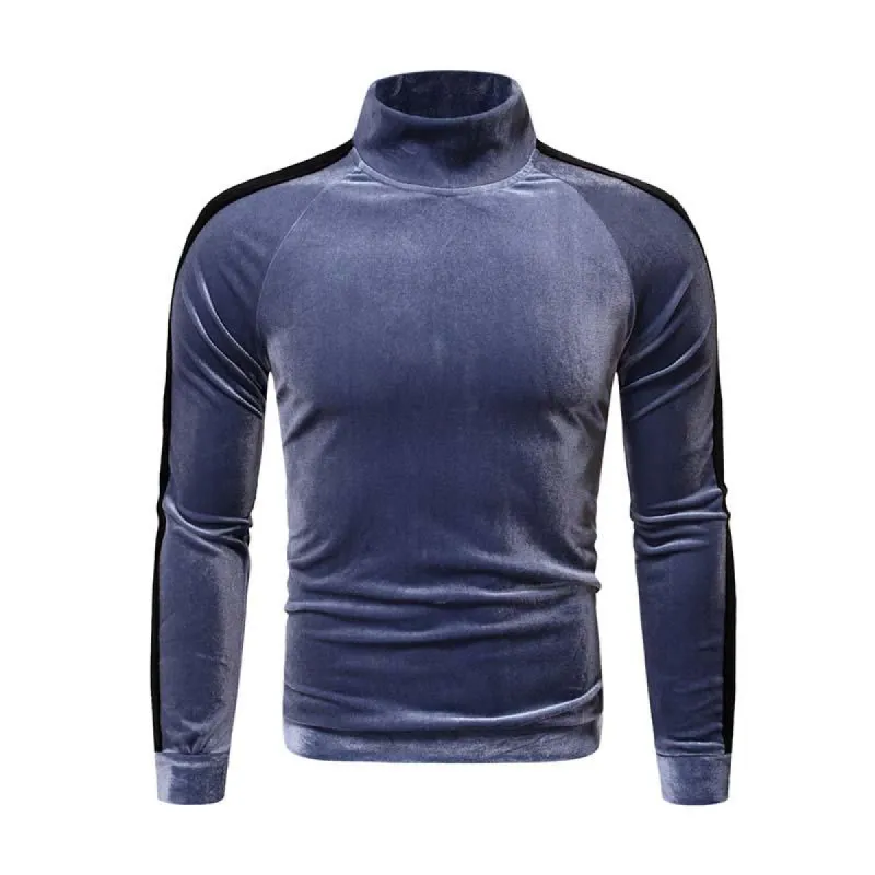 Men's Retro Classic Stand Collar Velvet Long Sleeve T-Shirt 64254735K sold by Manly