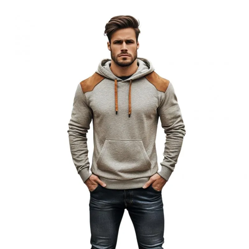 Men's Fashion Cotton Suede Patchwork Slim Fit Kangaroo Pocket Hoodie 57984905M sold by Manly