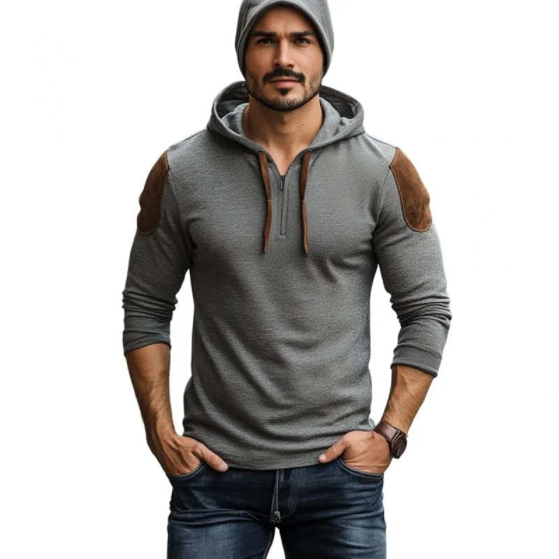 Men's Fashion Cotton Suede Patchwork Zipper Neck Slim Fit Hoodie 91489213M sold by Manly