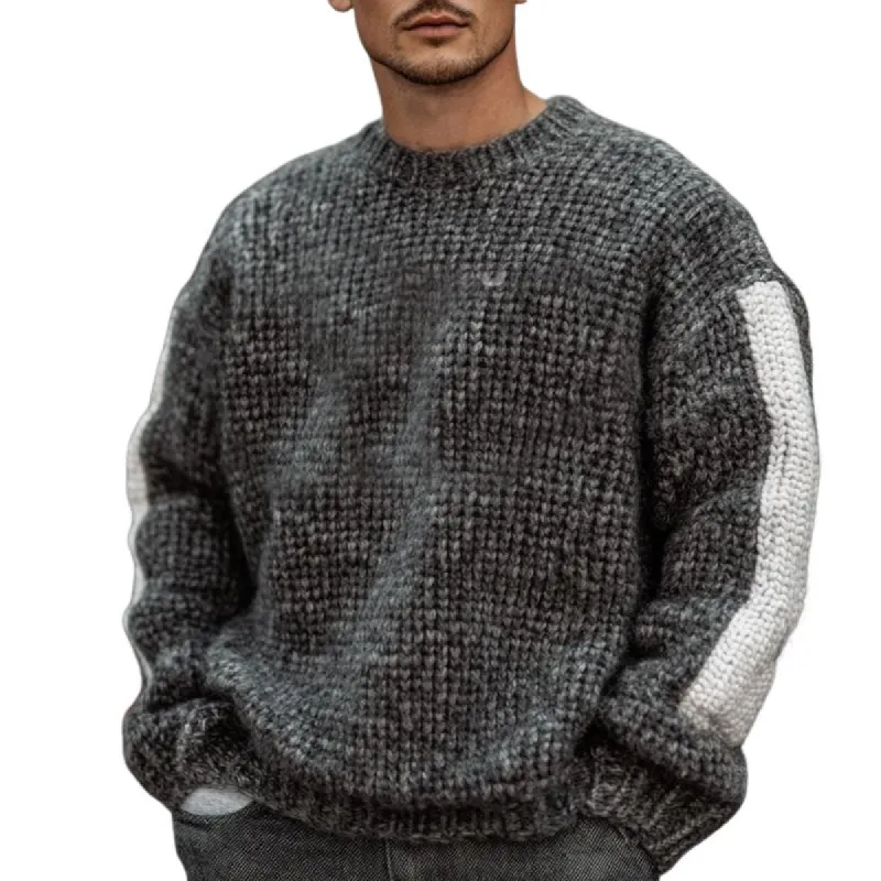 Men's Dark Grey Chunky Knit Sweater 88182494U sold by Manly