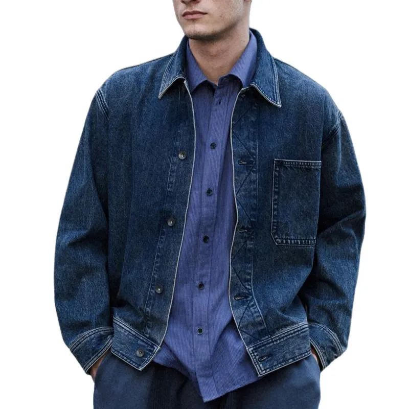 Men's Dark Blue Washed Button Jacket 13032738U sold by Manly