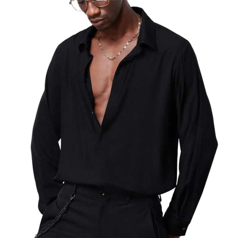 Men's Solid Color Loose Long Sleeve Shirt 25719644U sold by Manly