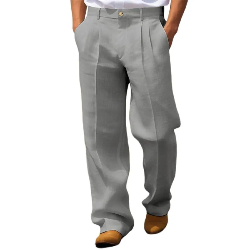 Men's Linen Solid Color Loose Straight Pants 24902270X sold by Manly