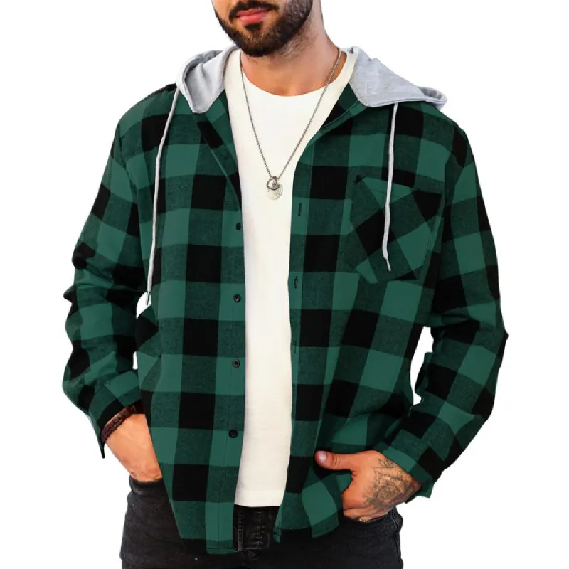 Men's Casual Plaid Long Sleeve Hoodie Jacket 91542016X sold by Manly