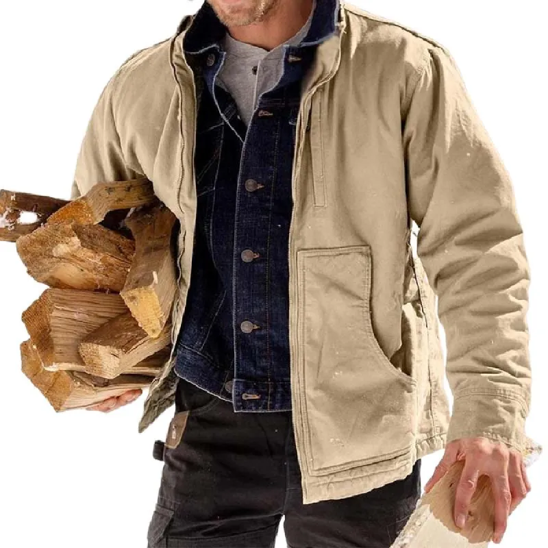 Men's Classic Retro Casual Stand Collar Multi-pocket Work Jacket 25980226K sold by Manly
