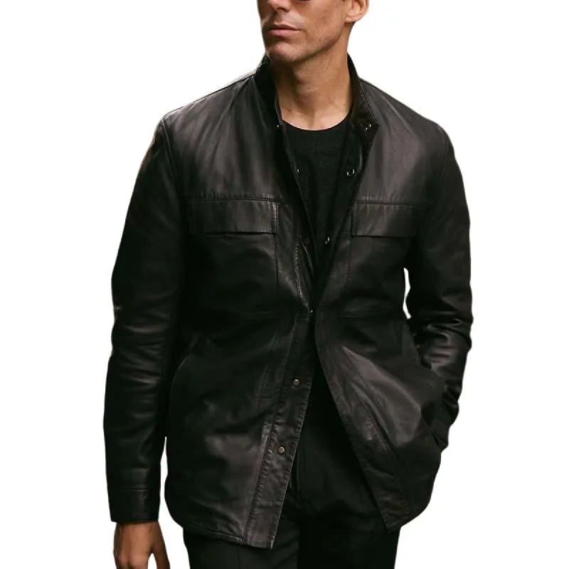 Men's Classic Vintage Stand Collar Slim Fit Leather Jacket 56209597K sold by Manly