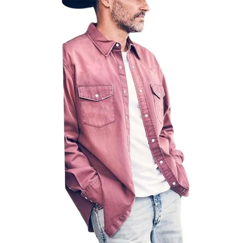 Men's Retro Casual Washed Denim Long Sleeve Shirt 10335612K sold by Manly
