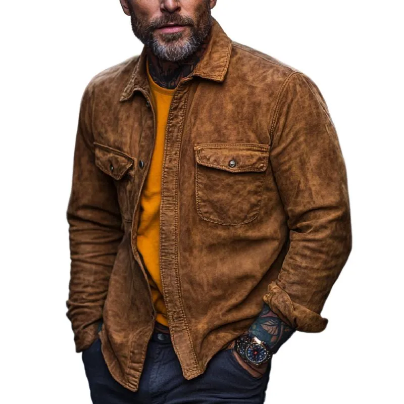 Men's Classic Suede Lapel Long Sleeve Shirt 83636500F sold by Manly
