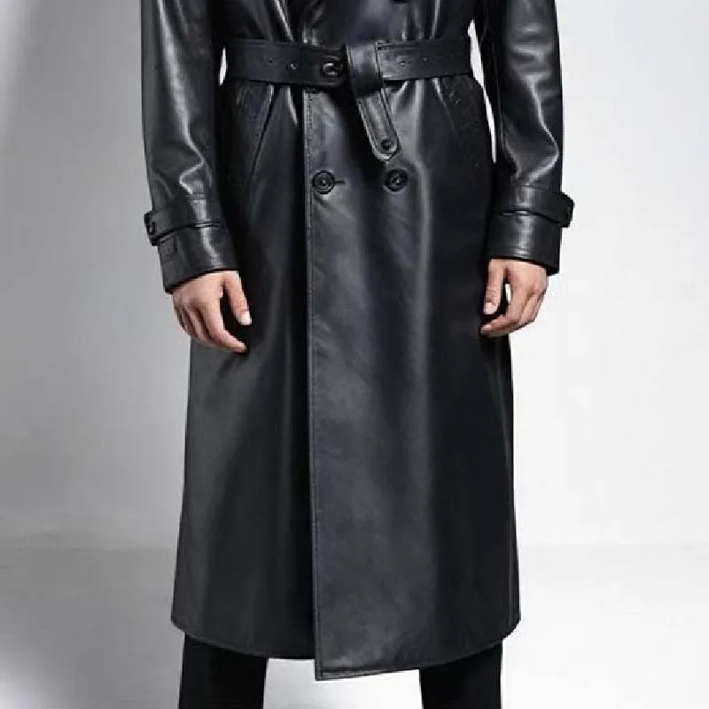 Men's Vintage Classic Knee Length Double Breasted Leather Trench Coat 11503725K sold by Manly product image thumbnail 3