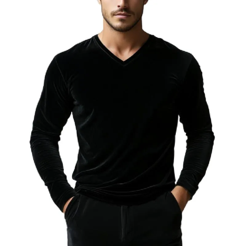 Men's Casual V-neck Slim Velvet Long Sleeve T-shirt 50590359K sold by Manly