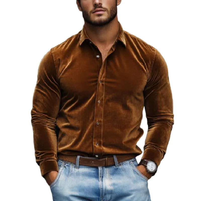 Men's Classic Casual Slim Fit Velvet Long Sleeve Shirt 75536209K sold by Manly