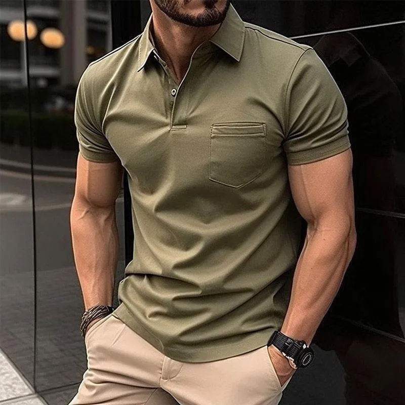 Men's Solid Color Button Pocket Sports Lapel Short Sleeve POLO Shirt 23463175X sold by Manly product image thumbnail 3
