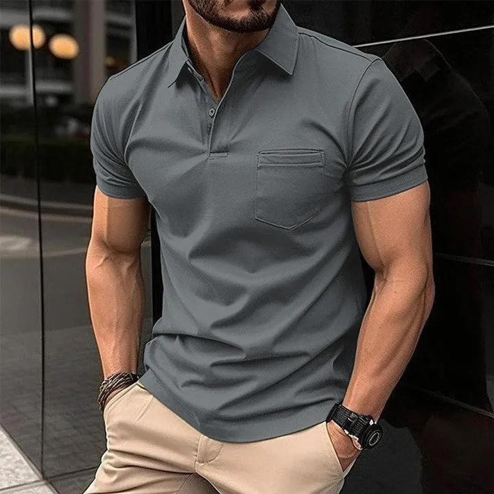 Men's Solid Color Button Pocket Sports Lapel Short Sleeve POLO Shirt 23463175X sold by Manly product image thumbnail 4