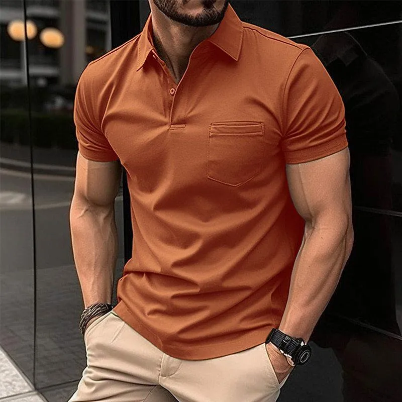 Men's Solid Color Button Pocket Sports Lapel Short Sleeve POLO Shirt 23463175X sold by Manly product image thumbnail 2