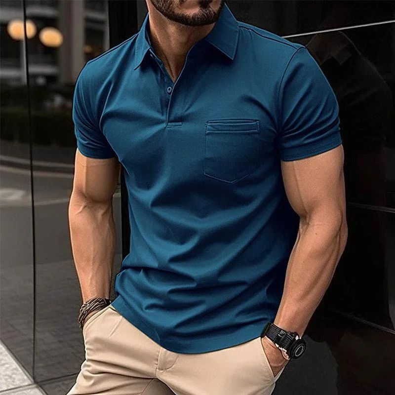 Men's Solid Color Button Pocket Sports Lapel Short Sleeve POLO Shirt 23463175X sold by Manly product image thumbnail 5