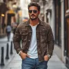 Men's Vintage Washed Distressed Lapel Chest Pocket Denim Long Sleeve Shirt 15682510M sold by Manly