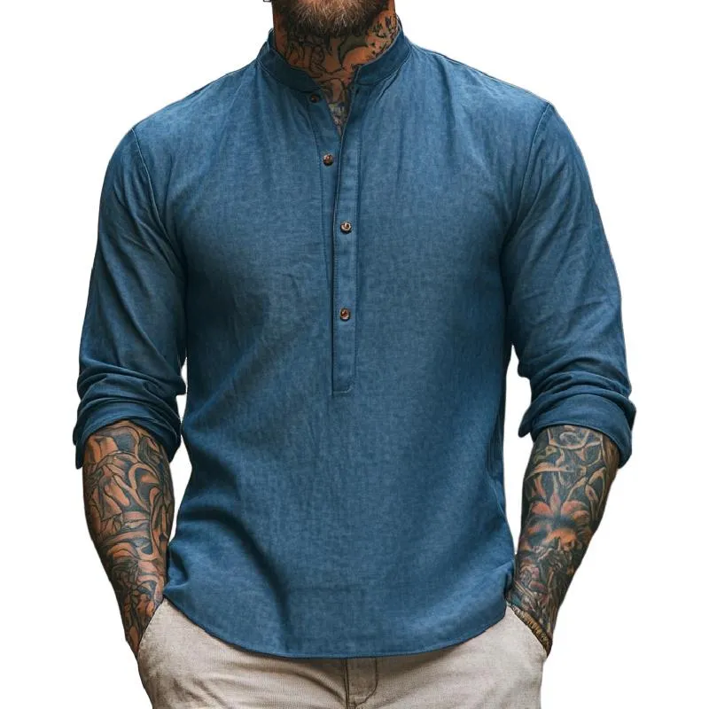 Men's Classic Casual Henley Collar Long Sleeve Shirt 31314006F sold by Manly