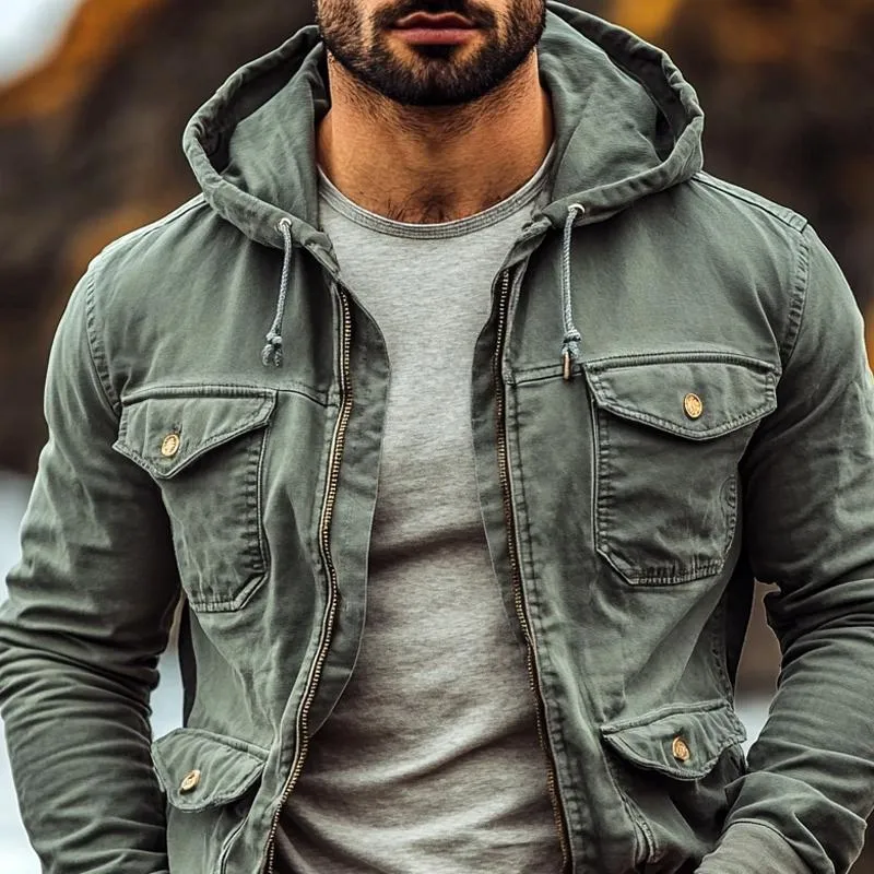 Men's Retro Solid Lapel Multi-pocket Cargo Jacket 21376307Z sold by Manly product image thumbnail 3