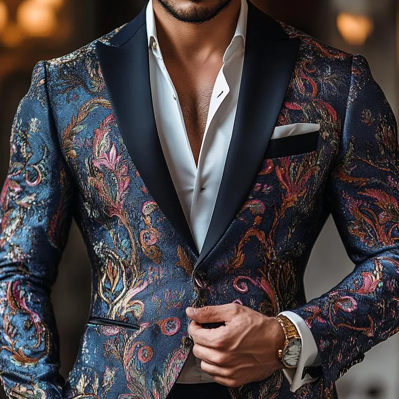 Men's Vintage Elegant Embroidery Jacquard Lapel Slim Business Casual Blazer 14017476Z sold by Manly product image thumbnail 3