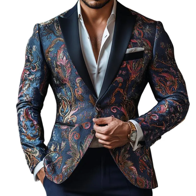 Men's Vintage Elegant Embroidery Jacquard Lapel Slim Business Casual Blazer 14017476Z sold by Manly