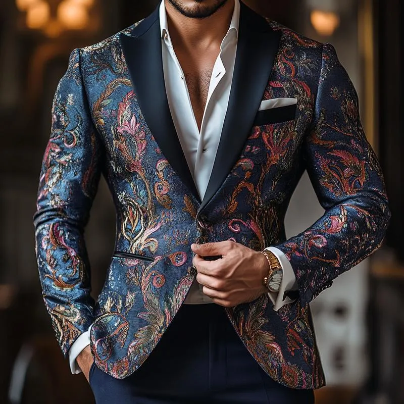Men's Vintage Elegant Embroidery Jacquard Lapel Slim Business Casual Blazer 14017476Z sold by Manly product image thumbnail 2