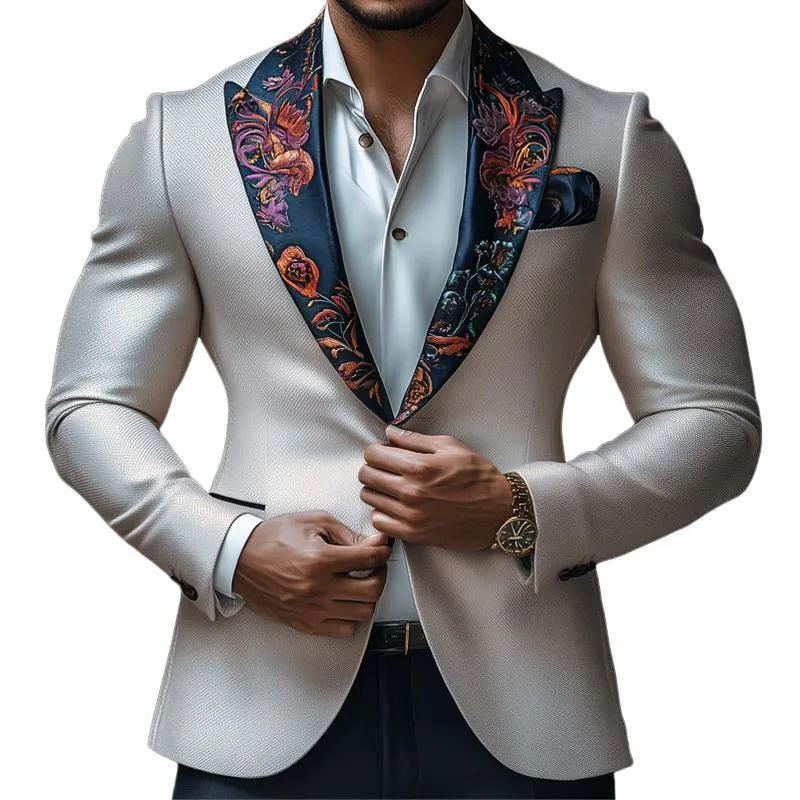 Men's Vintage Elegant Embroidery Lapel Slim Business Casual Blazer 49816345Z sold by Manly