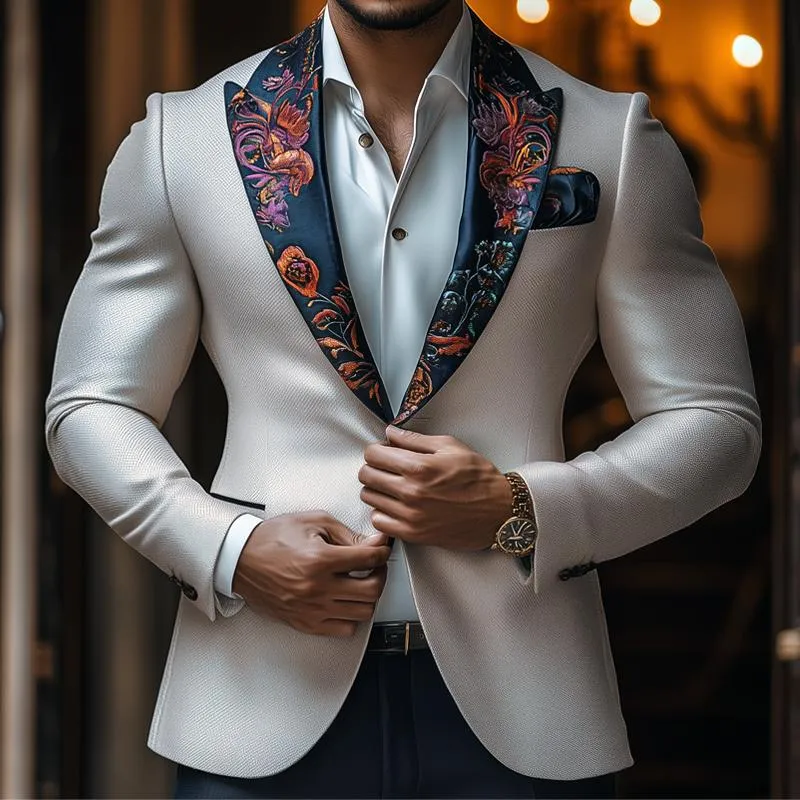 Men's Vintage Elegant Embroidery Lapel Slim Business Casual Blazer 49816345Z sold by Manly product image thumbnail 2