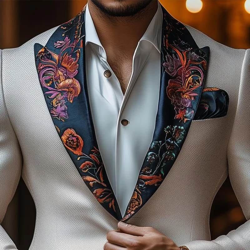 Men's Vintage Elegant Embroidery Lapel Slim Business Casual Blazer 49816345Z sold by Manly product image thumbnail 3