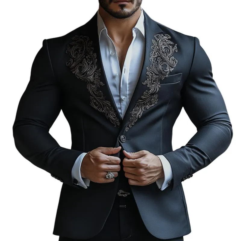 Men's Vintage Elegant Embroidery Lapel Slim Business Casual Blazer 30984758Z sold by Manly