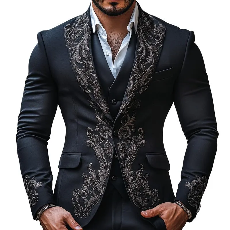 Men's Vintage Elegant Embroidery Lapel Slim Business Casual Blazer 39733255Z sold by Manly