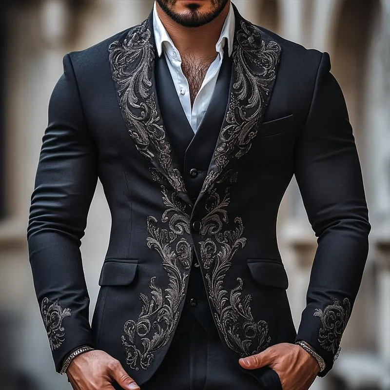 Men's Vintage Elegant Embroidery Lapel Slim Business Casual Blazer 39733255Z sold by Manly product image thumbnail 2