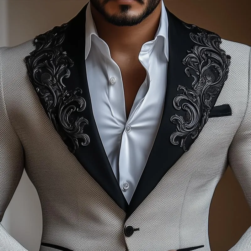 Men's Vintage Elegant Embroidery Lapel Slim Business Casual Blazer 05317277Z sold by Manly product image thumbnail 3