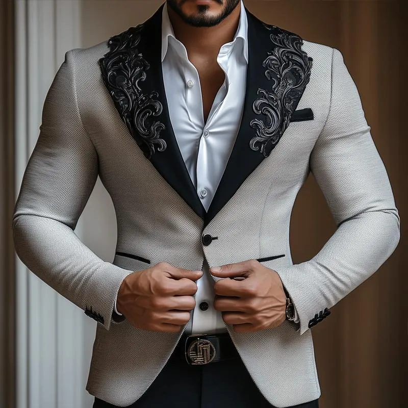 Men's Vintage Elegant Embroidery Lapel Slim Business Casual Blazer 05317277Z sold by Manly product image thumbnail 2