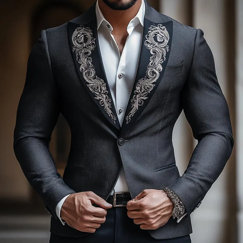 Men's Vintage Elegant Embroidery Lapel Slim Business Casual Blazer 24823025Z sold by Manly product image thumbnail 2