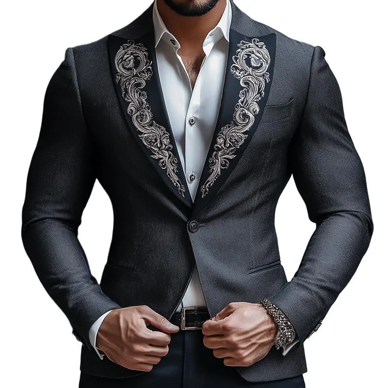 Men's Vintage Elegant Embroidery Lapel Slim Business Casual Blazer 24823025Z sold by Manly