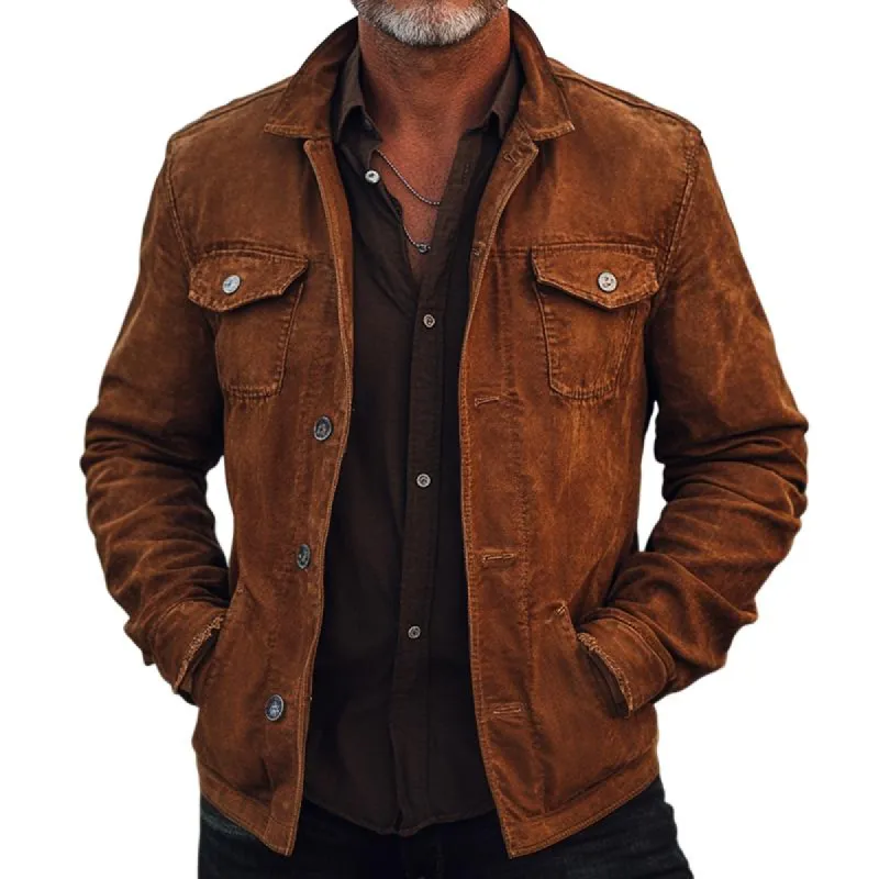 Men's Vintage Casual Distressed Lapel Jacket 35381473TO sold by Manly